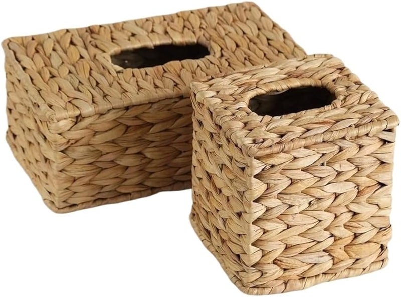 غطاء صندوق المناديل المنسوج من القش حامل المناديل الزخرفي للأغراض المنزلية مقاس 14.5 × 14.5 × 15 سم - Image 3