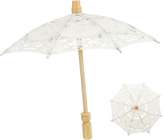 Cotton Umbrella For Women Patterned Clear Wedding Romantic Bride Beige - Image 1