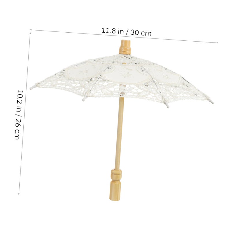 Cotton Umbrella For Women Patterned Clear Wedding Romantic Bride Beige - Image 3
