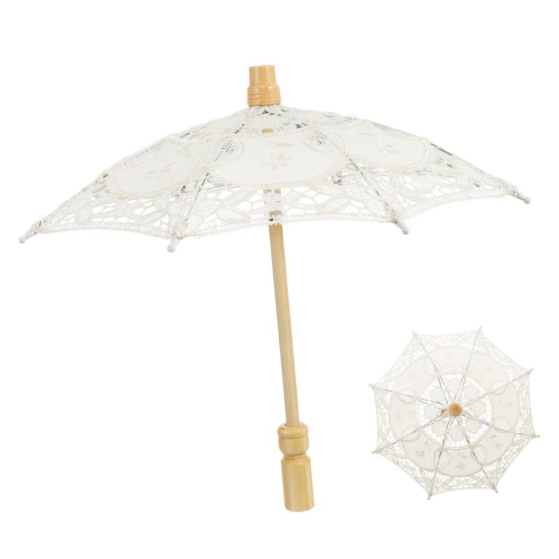 Cotton Umbrella For Women Patterned Clear Wedding Romantic Bride Beige - Image 2