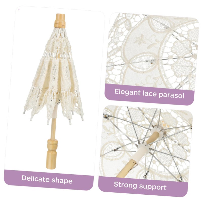Cotton Umbrella For Women Patterned Clear Wedding Romantic Bride Beige - Image 4