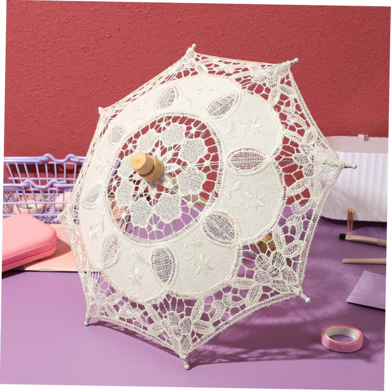 Cotton Umbrella For Women Patterned Clear Wedding Romantic Bride Beige - Image 5