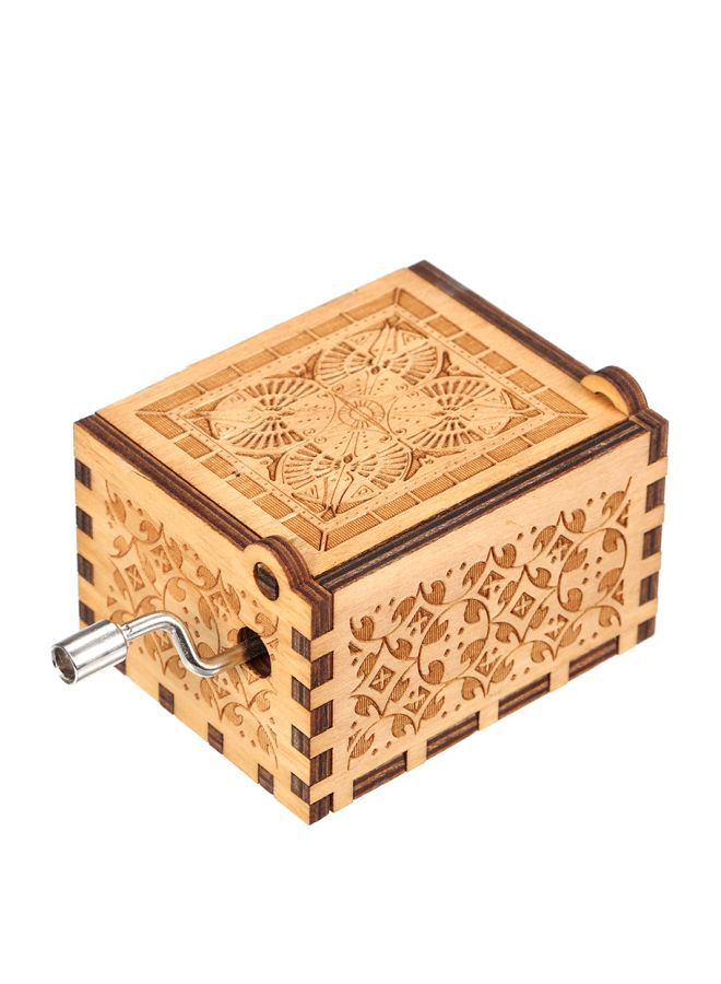 NIBEMINENT Vintage Engraved Hand Operated Wooden Musical Box Brown/Beige  - Image 5