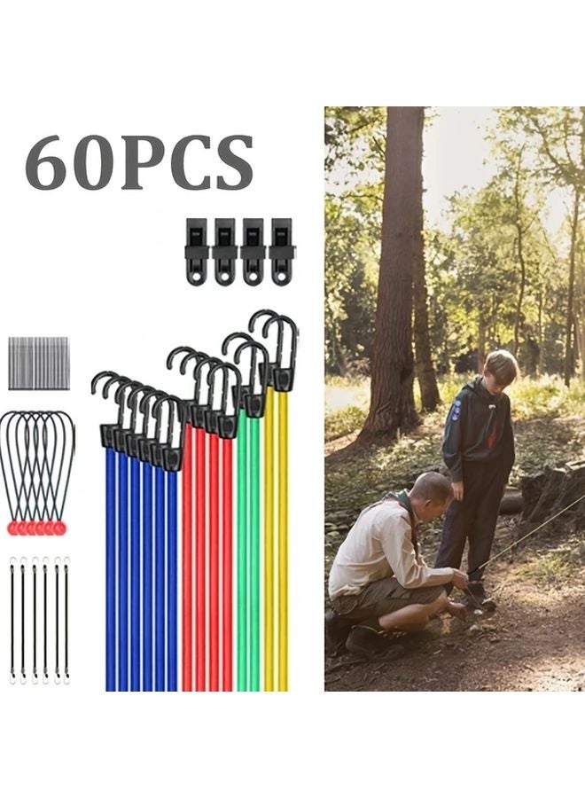 60pcs Multi Color Motorcycle Luggage Rope Heavy Duty Outdoor Car Bungee Cords - Image 2