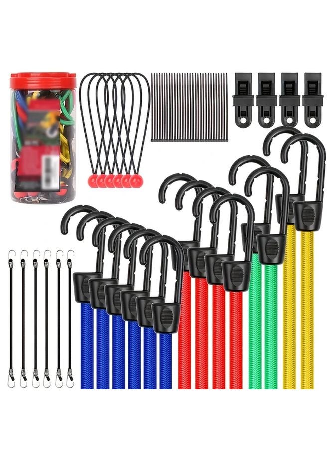 60pcs Multi Color Motorcycle Luggage Rope Heavy Duty Outdoor Car Bungee Cords - Image 1