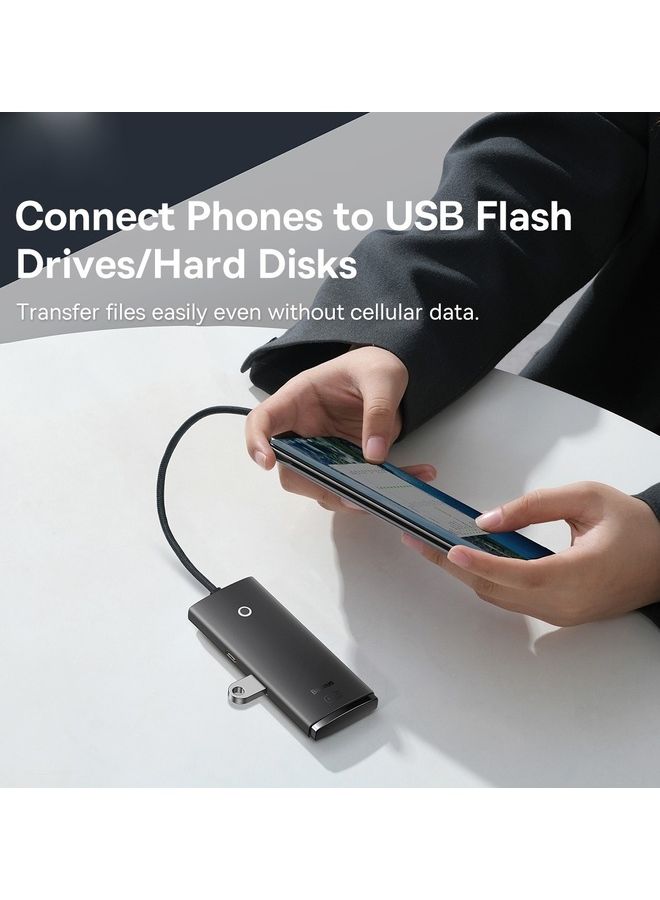 بيسوس موزع ومحول منافذ USB 3.0 وناقل بيانات بـ 4 منافذ بسرعة عالية 5 جيجابايت في الثانية يتوافق مع أجهزة سيرفيس برو وماك بوك وماك ميني وآي ماك وديل إكس بي إس وسامسونج جالاكسي تاب وفلاش درايف USB أسود - Image 5