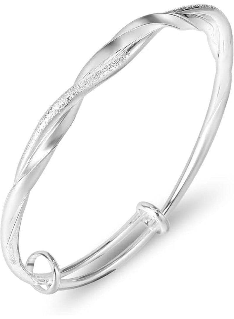 SYOSI Silver Bangle Bracelet, Adjustable Fidget and Anxiety Relief Bracelet for Women and Girls, Classic Charm Bangle for Stress Relief, Birthday Graduation Valentine’s Day or Everyday Wear, Silver - Image 1