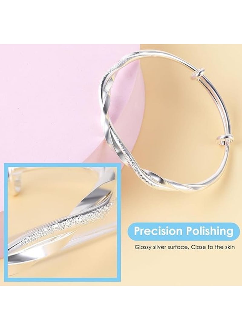 SYOSI Silver Bangle Bracelet, Adjustable Fidget and Anxiety Relief Bracelet for Women and Girls, Classic Charm Bangle for Stress Relief, Birthday Graduation Valentine’s Day or Everyday Wear, Silver - Image 5