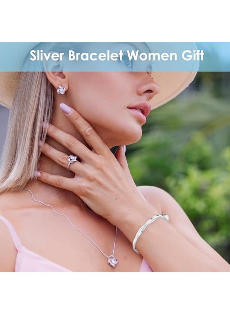 SYOSI Silver Bangle Bracelet, Adjustable Fidget and Anxiety Relief Bracelet for Women and Girls, Classic Charm Bangle for Stress Relief, Birthday Graduation Valentine’s Day or Everyday Wear, Silver - Image 3