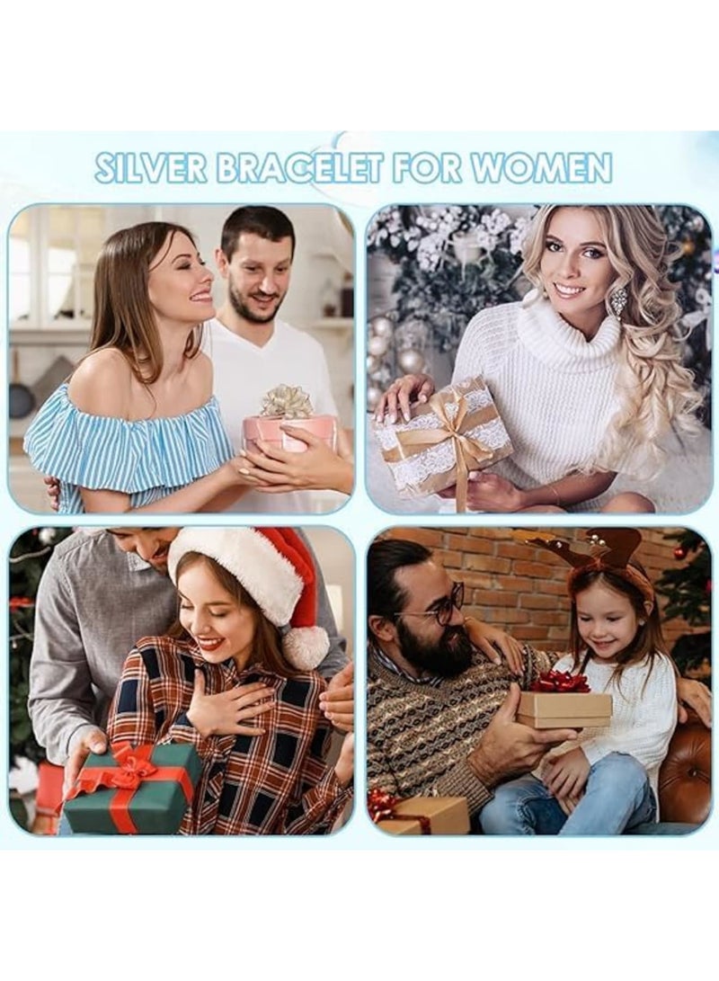 SYOSI Silver Bangle Bracelet, Adjustable Fidget and Anxiety Relief Bracelet for Women and Girls, Classic Charm Bangle for Stress Relief, Birthday Graduation Valentine’s Day or Everyday Wear, Silver - Image 4