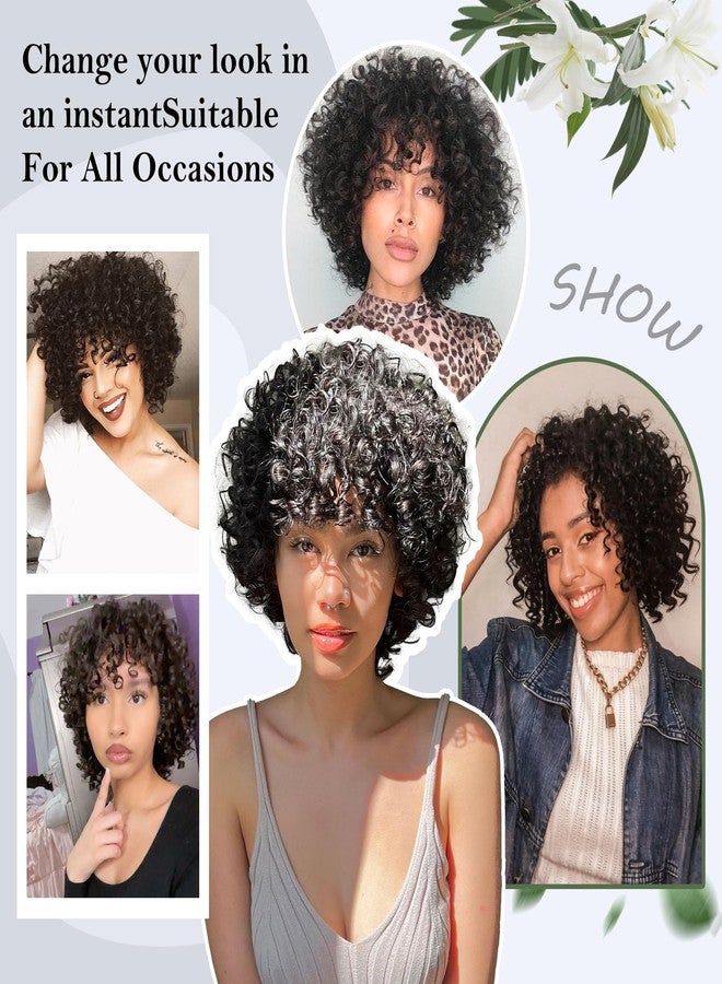 Alebery 10 Inch Afro Kinky Curly 100% Human Hair Wigs for Black Women Glueless Wear and Go Curly Wig with Bangs Brazilian Virgin Hair Short Curly Bob Wig Beginner Friendly - Image 5