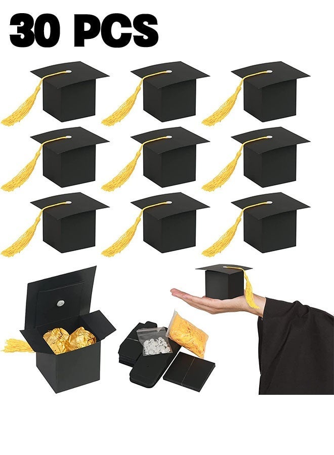Realfrog 30Pcs Graduation Cap Shaped Gift Boxes with Gold Tassels - Black Graduation Favor Boxes for Candy, Treats & Small Gifts, Perfect for Class of 2026 Graduation Party Supplies - Image 1