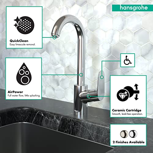 Hansgrohe حنفية مطبخ هانسغروهي فوكوس كروم، حنفية حوض بار ثقب واحد، حنفية لحوض المطبخ، كروم 04507001 - Image 4