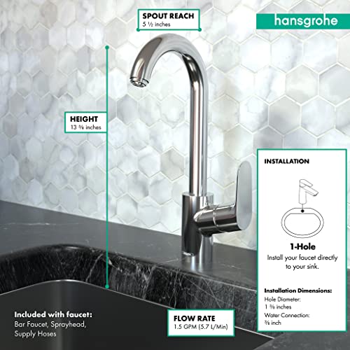 Hansgrohe حنفية مطبخ هانسغروهي فوكوس كروم، حنفية حوض بار ثقب واحد، حنفية لحوض المطبخ، كروم 04507001 - Image 5