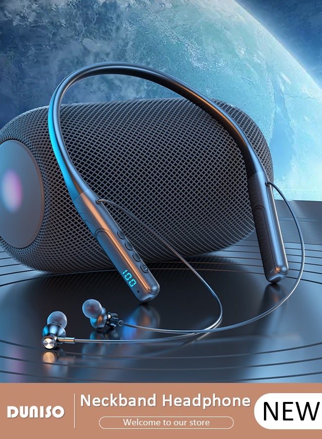DUNISO Neckband Bluetooth Headphones In Ear Wireless Earbuds in-Ear Noise Cancelling HiFi Stereo Clear Headsets Anti-Slip Lightweight Design Comfort Bluetooth Neckband Earphone for Running, Training and Gym  - Image 1
