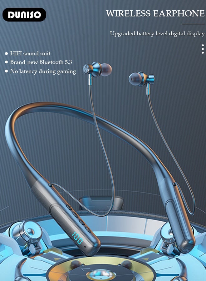 DUNISO Neckband Bluetooth Headphones In Ear Wireless Earbuds in-Ear Noise Cancelling HiFi Stereo Clear Headsets Anti-Slip Lightweight Design Comfort Bluetooth Neckband Earphone for Running, Training and Gym  - Image 5