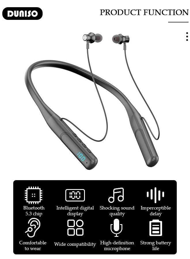 DUNISO Neckband Bluetooth Headphones In Ear Wireless Earbuds in-Ear Noise Cancelling HiFi Stereo Clear Headsets Anti-Slip Lightweight Design Comfort Bluetooth Neckband Earphone for Running, Training and Gym  - Image 2