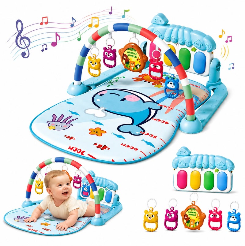 O2. Underwater Whale Musical Baby Play Gym with Kick Piano and Activity Arch, Interactive Ocean-Themed Light and Sound Play Mat with Hanging Toys, Soft Cushioned Infant Activity Mat for Lying Play, Tummy Play, Kicking, Reaching and Sensory Development - Image 1