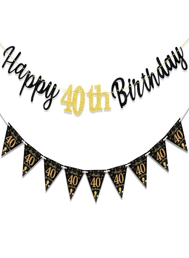 MAGLAUG 40th Birthday Decorations Banner Men Women, Black Gold Happy 40thBirthday Banners for Men Women (Birthday 40th) - Image 1