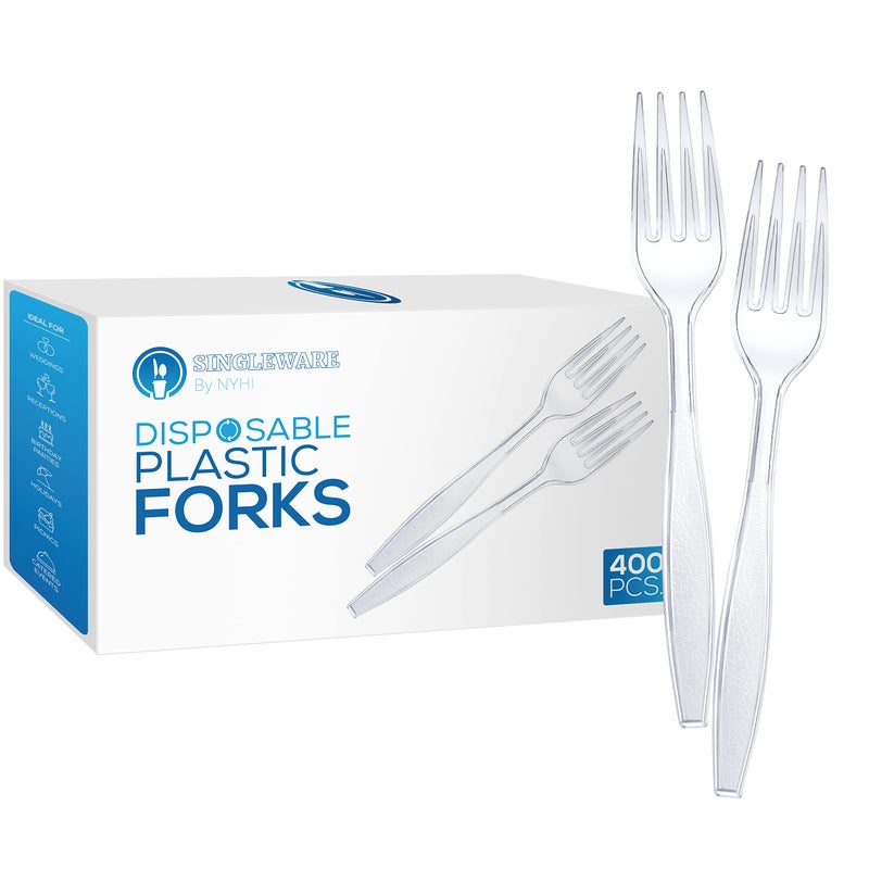 NYHI Premium Heavyweight Disposable Clear Forks Heavy Duty Sturdy Plastic Flatware Set Is Excellent For Home Office Parties School Picnics Restaurants 400 Pack - Image 1