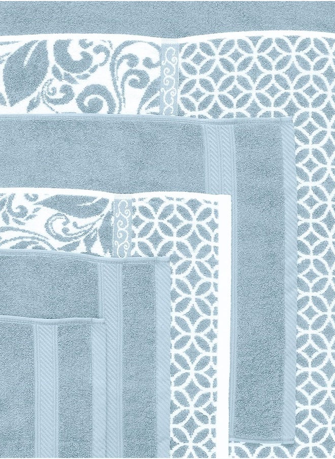 Modern Threads Trefoil Filigree 6-Piece Reversible Yarn Dyed Jacquard Towel Set - Bath Towels, Hand Towels, & Washcloths - Super Absorbent & Quick Dry - 100% Combed Cotton  - Image 2
