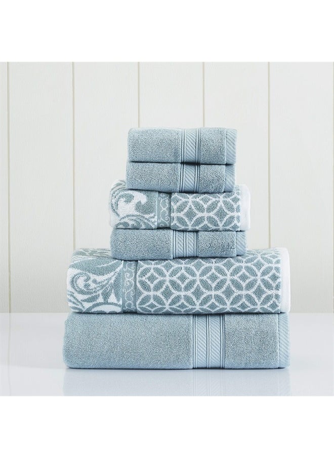 Modern Threads Trefoil Filigree 6-Piece Reversible Yarn Dyed Jacquard Towel Set - Bath Towels, Hand Towels, & Washcloths - Super Absorbent & Quick Dry - 100% Combed Cotton  - Image 1