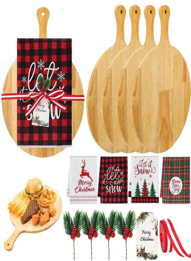Tiangrid 4 Set 15.7in Christmas Cutting Board Bulk Christmas Kitchen Gift Set Wooden Cheese Charcuterie Board Kit with Tea Towels Red Berry Housewarming Gifts for Neighbor Xmas Holiday Party Decors - Image 1