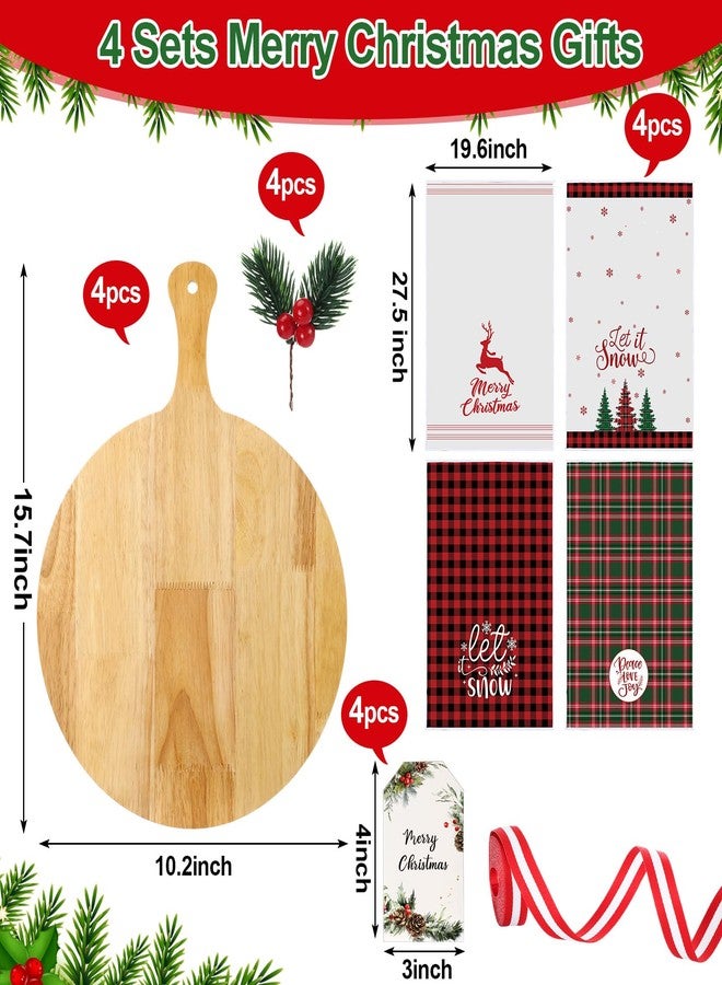 Tiangrid 4 Set 15.7in Christmas Cutting Board Bulk Christmas Kitchen Gift Set Wooden Cheese Charcuterie Board Kit with Tea Towels Red Berry Housewarming Gifts for Neighbor Xmas Holiday Party Decors - Image 2