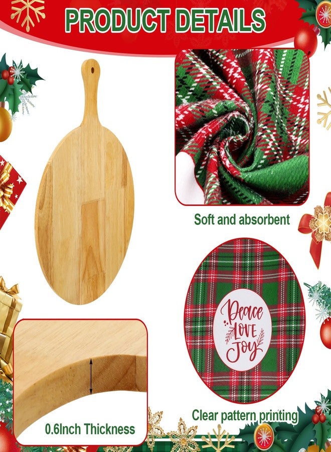 Tiangrid 4 Set 15.7in Christmas Cutting Board Bulk Christmas Kitchen Gift Set Wooden Cheese Charcuterie Board Kit with Tea Towels Red Berry Housewarming Gifts for Neighbor Xmas Holiday Party Decors - Image 3