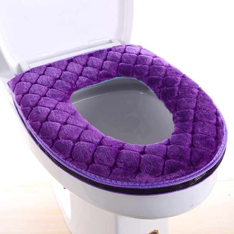 Purple Washable Toilet Seat Cover Pad Soft Cushioned Warmer With Zipper Closure - Image 4