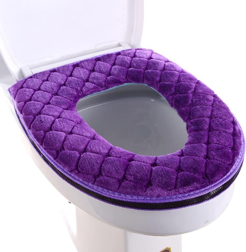 Purple Washable Toilet Seat Cover Pad Soft Cushioned Warmer With Zipper Closure - Image 2