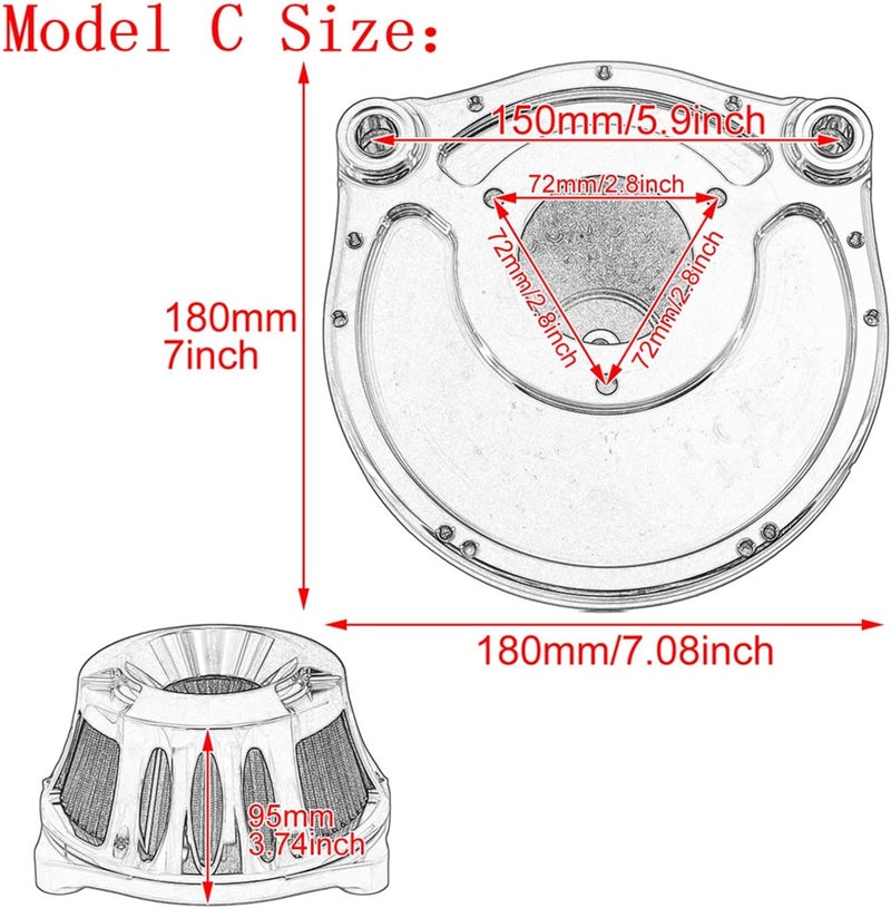 QASULER Motorcycle Chrome Air Cleaner - Image 3
