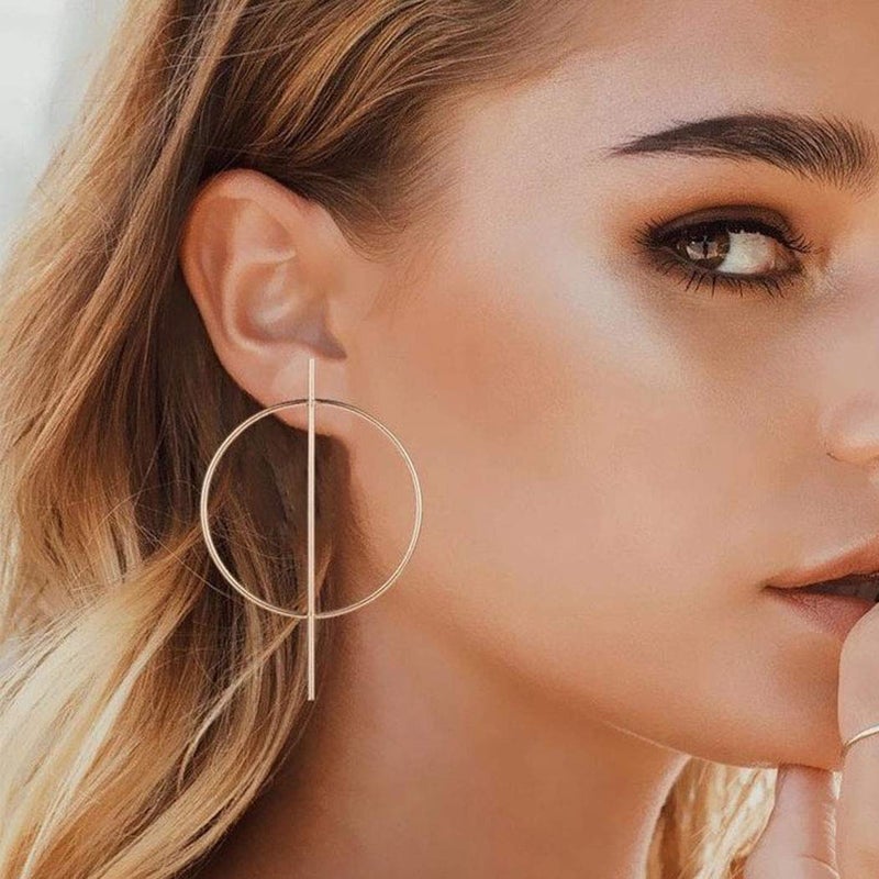 Shegirl Bar Hoop Earrings Big Round Circle Earrings Geometric Circle Stick Earrings Gold Fashion Jewelry for Women Gift (Gold) - Image 4