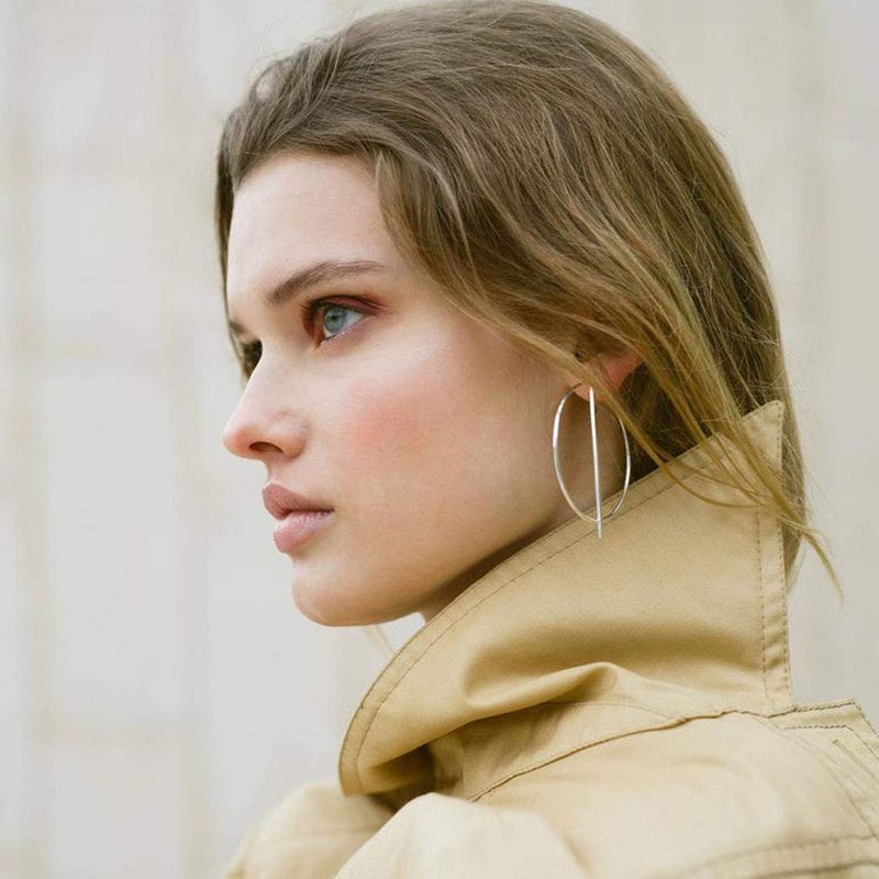 Shegirl Bar Hoop Earrings Big Round Circle Earrings Geometric Circle Stick Earrings Gold Fashion Jewelry for Women Gift (Gold) - Image 5