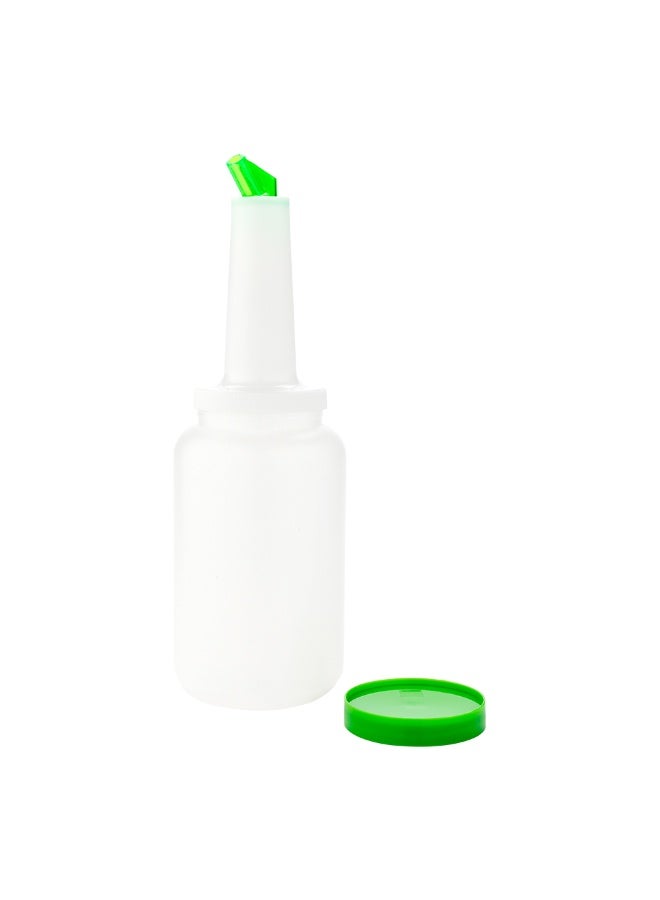 Restaurantware 2.5 qt Plastic Quick Pour Storage Container Bottle - with Green Spout and Lid - Bar Storage Bottle - 5" x 5" x 15" - 1ct Box - Bar Lux - Image 1