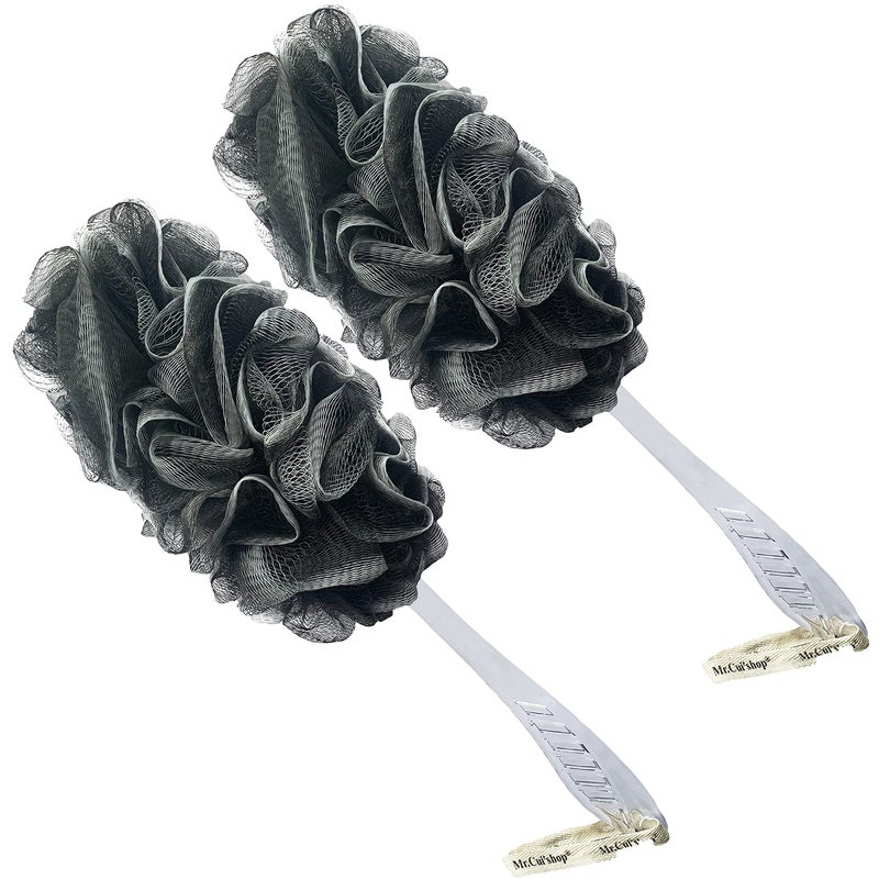 2PACK Charcoal Fiber Exfoliating Loofah luffa loofa Bath Back Brush On a Stick Long Handle with Radian is Ergonomic for Men and Women Shower Sponge Body Back Scrubber