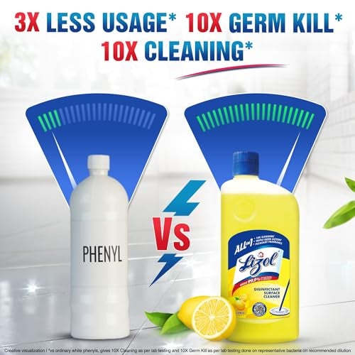 Lizol Disinfectant Surface & Floor Cleaner Liquid, Citrus - 1 Litre | Suitable for All Floor Cleaner Mops | Kills 99.9% Germs| India's #1 Floor Cleaner - Image 3