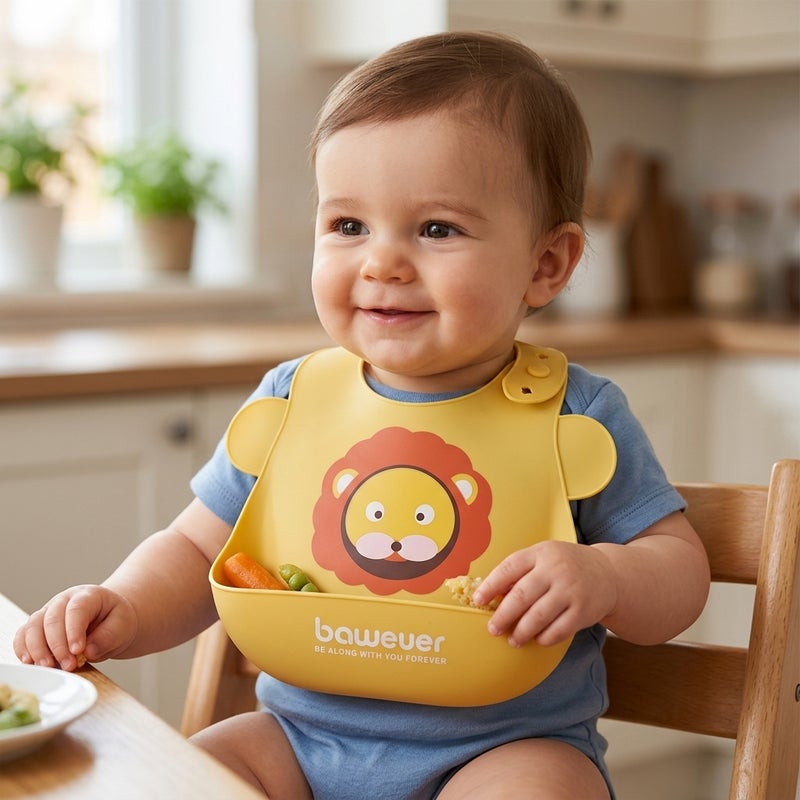 Genaric Waterproof Silicone Baby Bib: Features a wide pocket to catch food and help keep clothes clean, with easy-to-adjust back buttons for a comfortable fit as the child grows. - Image 4