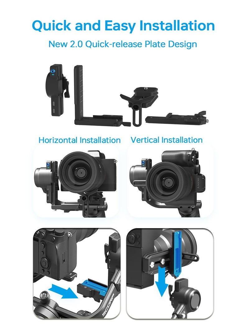 FeiyuTech SCORP 2 Kit Camera Stabilizer, Built-in AI Tracking Sensor, DSLR&Mirrorless Camera Gimbal with Case, Touch Screen, Vertical Shooting, Compatible with Canon/Sony/Panasonic/Nikon, Max 5.51lbs - Image 4