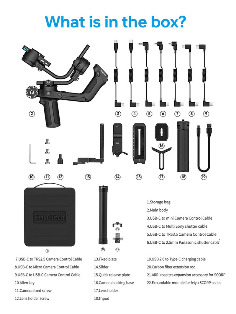 FeiyuTech SCORP 2 Kit Camera Stabilizer, Built-in AI Tracking Sensor, DSLR&Mirrorless Camera Gimbal with Case, Touch Screen, Vertical Shooting, Compatible with Canon/Sony/Panasonic/Nikon, Max 5.51lbs - Image 2