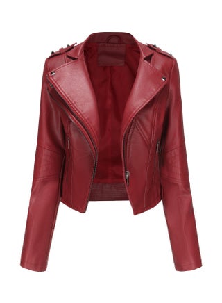 Women's New Popular Short Fit Coat Zipper Leather Jacket Wine Red - pzsku/Z3ECEF01CB0F949A0284CZ/45/_/1691897323/1b2402d6-d438-4731-b998-009207b8751c