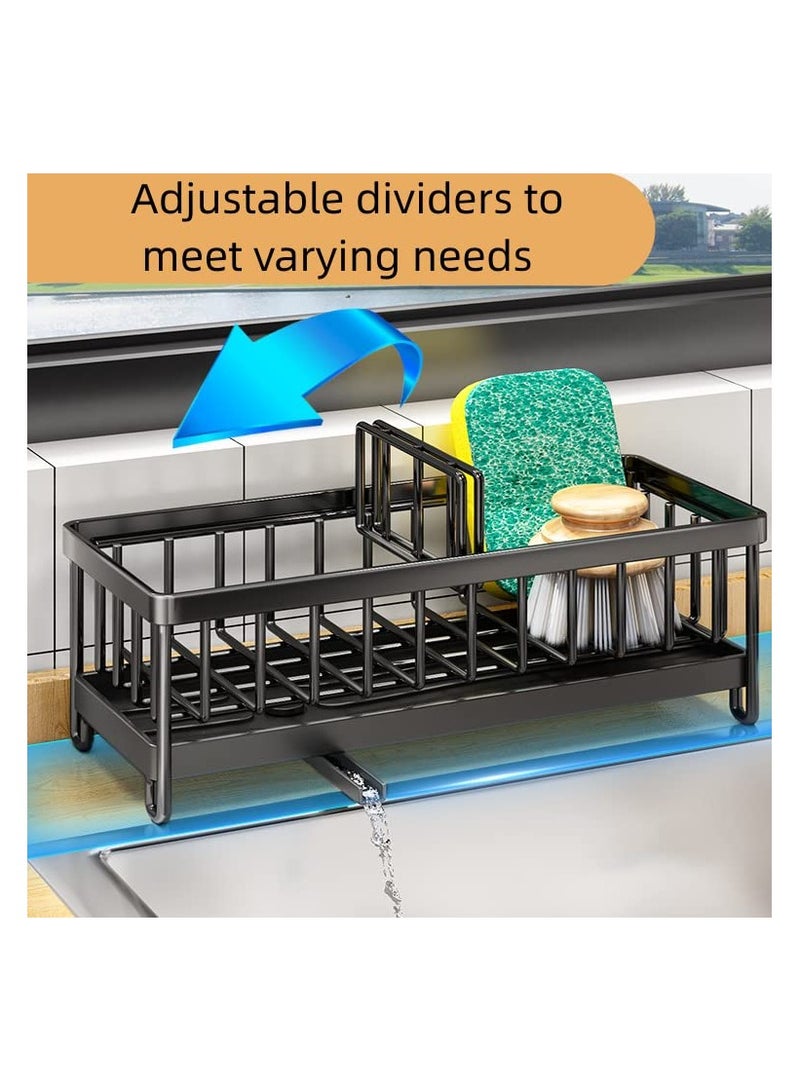 SYOSI 304 Stainless Steel Sink Caddy Organizer, Countertop Sponge Holder Kitchen Sink Sponge Storage Rust-Resistant Steel Sink Organizer for Sink,Countertop with Removable Drain Tray with Diversion Drainage - Image 4