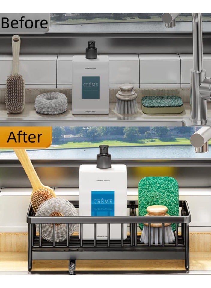 SYOSI 304 Stainless Steel Sink Caddy Organizer, Countertop Sponge Holder Kitchen Sink Sponge Storage Rust-Resistant Steel Sink Organizer for Sink,Countertop with Removable Drain Tray with Diversion Drainage - Image 2