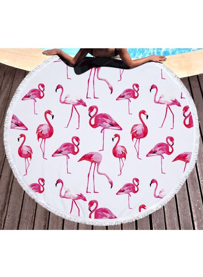 منشفة شاطئ دائرية بطبعة طائر الفلامنجو أبيض/وردي/أحمر - Image 2