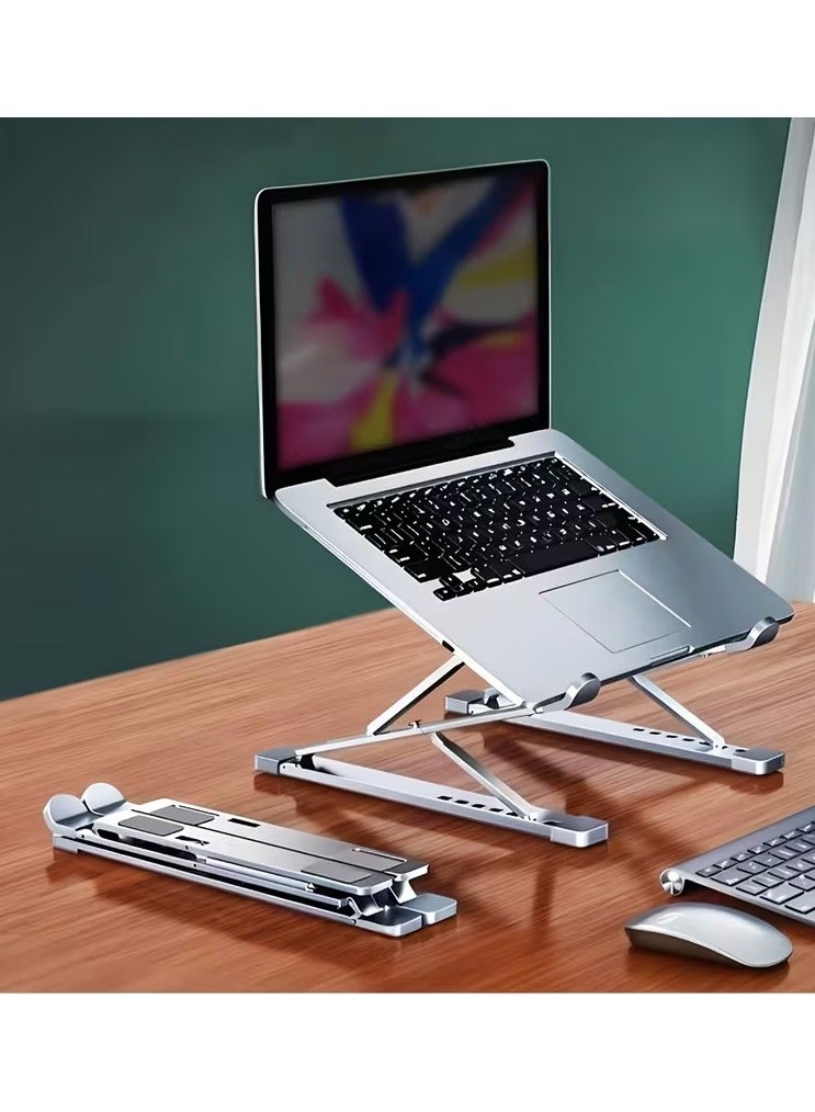 Mismo Adjustable Laptop Stand for Desk - Foldable & Portable Laptop Riser with Ventilated Cooling, Designed for MacBook Pro/Air, Dell, HP, Sony, Notebooks, Tablet - Silver - Image 1