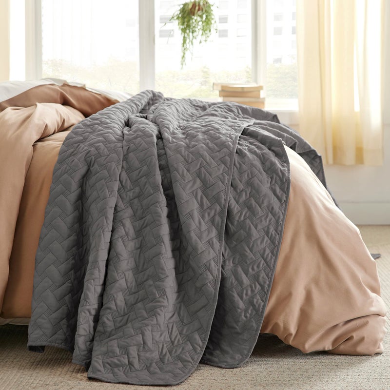 Bedsure Quilts Twin Size - Lightweight Bedspreads Twin Size with Basket Weave Pattern, Soft Quilt Bedding, Grey Comforter Coverlet for All Seasons (68" x 86") - Image 2