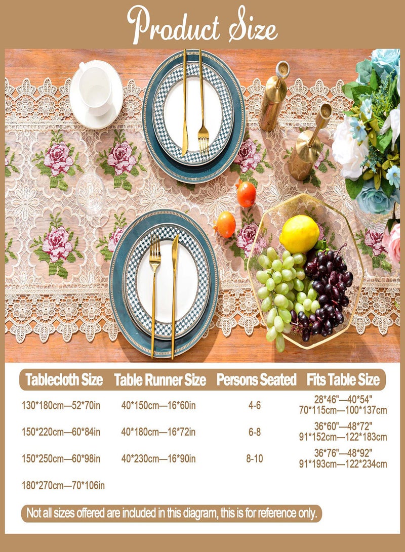 Excefore Spring Lace Table Runner Floral Embroidered Lace Runners for Tables Waterproof Cross Stitch Coffee Table Rose Pattern for Rustic Farmhouse Dining Coffee Wedding Table Decorations (16x 72") - Image 4