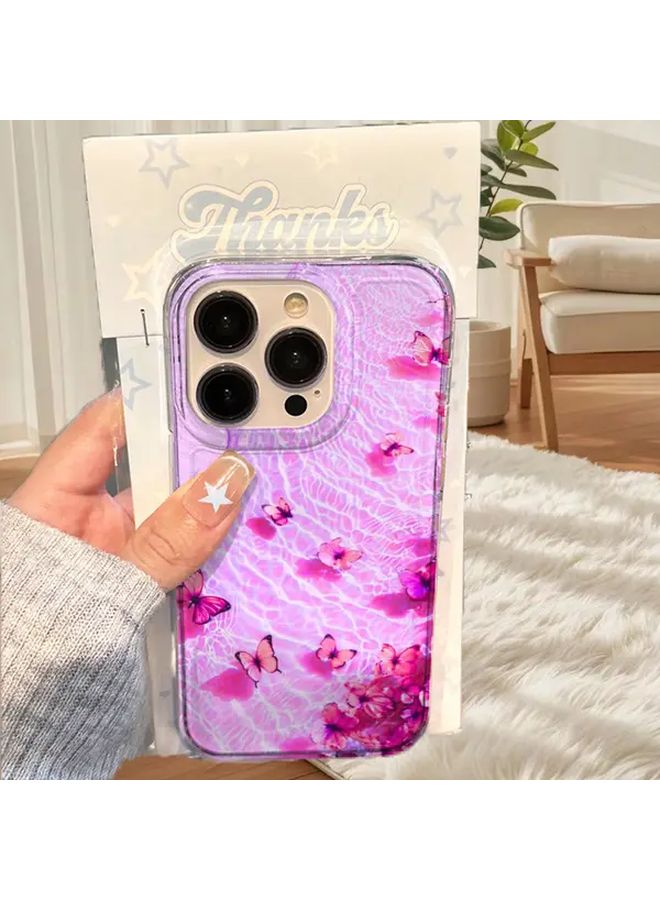 غطاء هاتف محمول أبيض لطيف مع طباعة فراشات وأزهار، متوافق مع iPhone 14 Pro Max، غطاء حماية ناعم من السيليكون مضاد للصدمات - Image 3