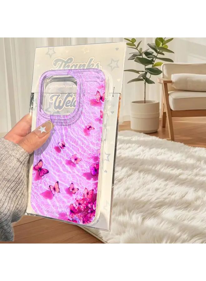 غطاء هاتف محمول أبيض لطيف مع طباعة فراشات وأزهار، متوافق مع iPhone 14 Pro Max، غطاء حماية ناعم من السيليكون مضاد للصدمات - Image 1