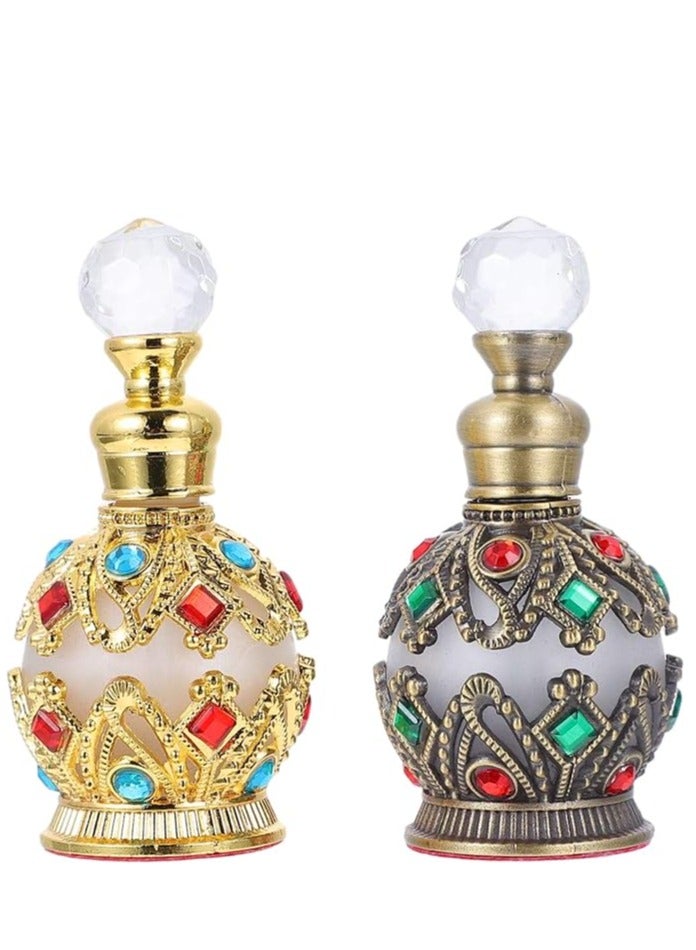 زجاجات زجاجية عتيقة قطعتين 15 مل زجاجة عطر عتيقة قابلة لإعادة التعبئة من الكريستال والأحجار الكريمة العتيقة حاوية زيت عطري فارغة لتزيين المنزل والزفاف زجاجة عطر كريستالية - Image 5